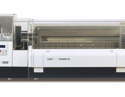 使用 Leica Autostainer XL 全自动染色机进行全自动染色，使用 Leica CV5030 进行全自动封片。