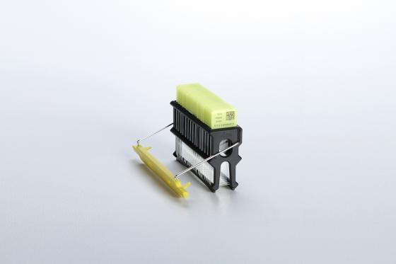 Turned-down rack handle provides additional stability.