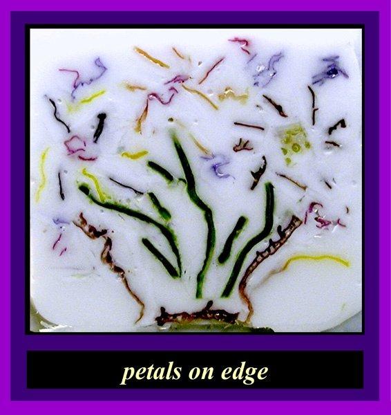 Figure 10. Petals on edge. A trimmed frozen section block showing a still life rendering created by embedding of flower petals and leaves on edge.